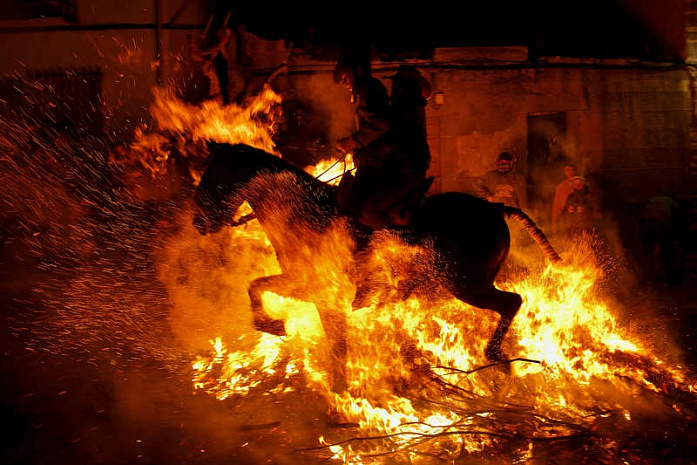 лошади, огонь, фестиваль, испания