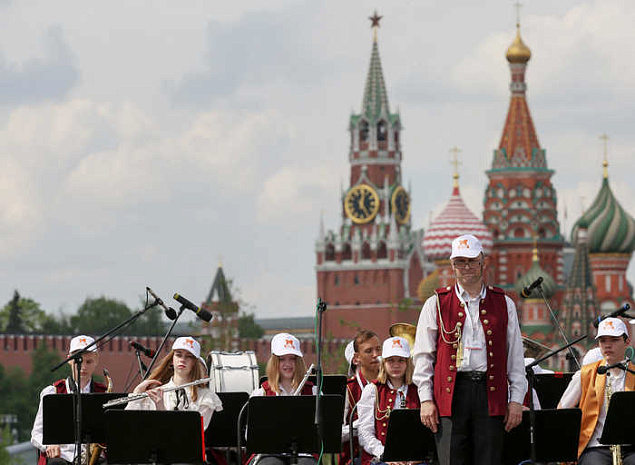 духовые оркестры, дети, спасская башня, москва, зарядье