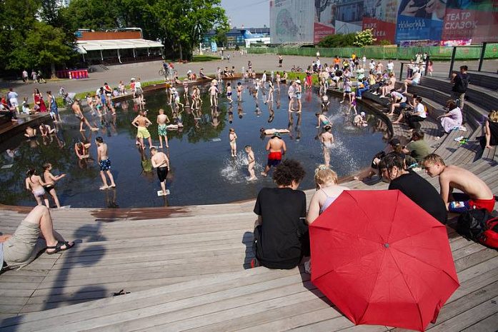 москва, жара, жители, водоем, фонтан