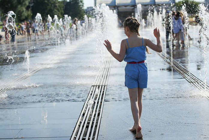 москва, жара, фонтаны, купание