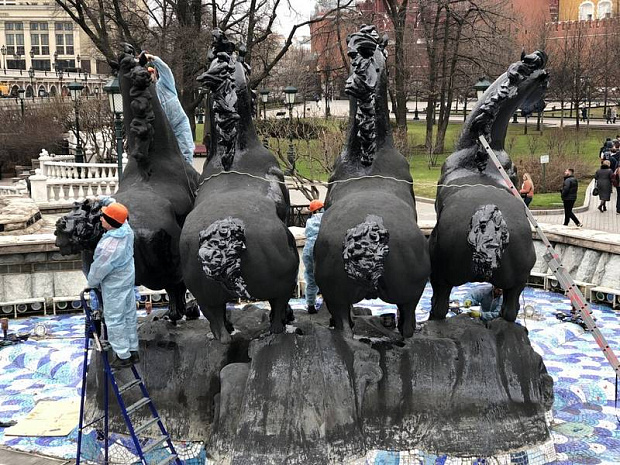 москва, фонтаны, весна, помывка, манежная площадь, времена года