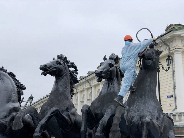 москва, фонтаны, весна, помывка, манежная площадь, времена года