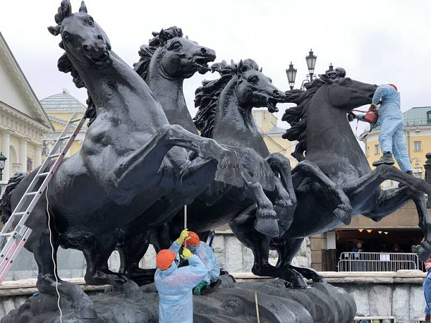 москва, фонтаны, весна, помывка, манежная площадь, времена года