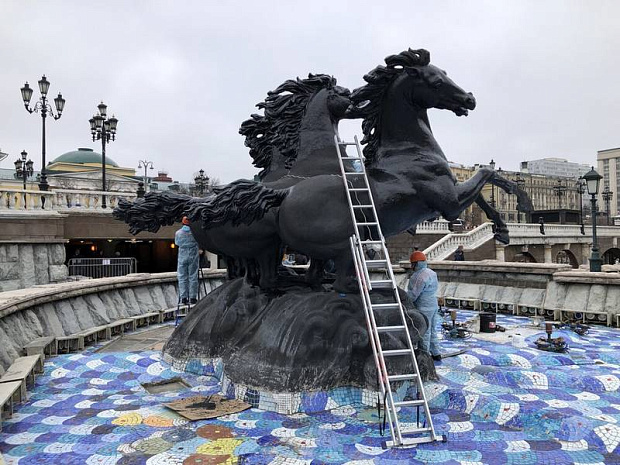 москва, фонтаны, весна, помывка, манежная площадь, времена года